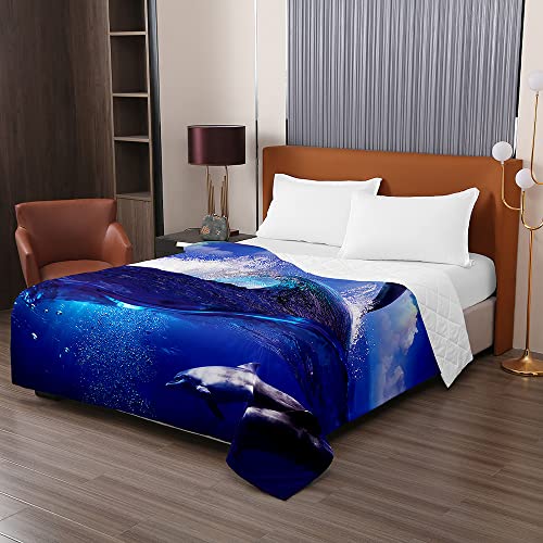 Odot Colcha Bouti de Verano, 3D delfín Estampado Suave Microfibra Multiusos Cubrecama Lavable Acolchada Edredón Manta para Cama de Infantil Individual Matrimonio (220x240cm,arcoíris)