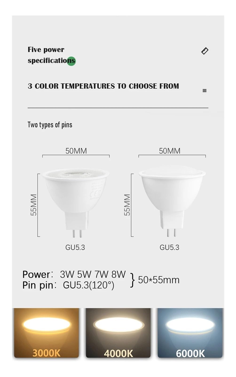 4-20 piezas GU5.3 AC/DC 12V Bombilla de foco LED MR16 baja presión 3W 5W 6W 7W luz 120 grados 38 grados cocina de estudio for el hogar (Color : 120degree 4000K, Size : 12PCS_6W)