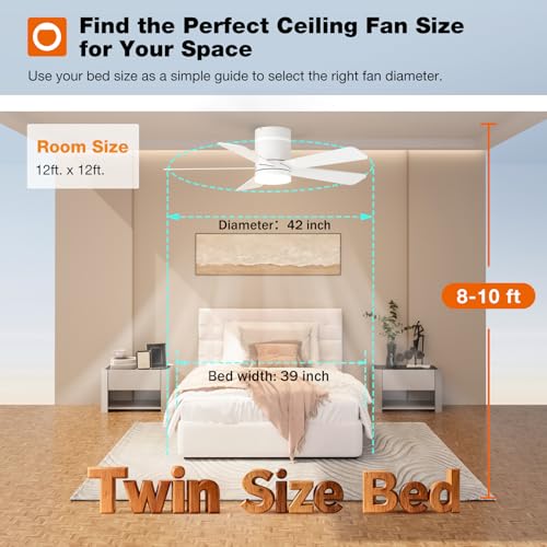 Image of addlon RGB Ceiling Fans with Light, 42'' Low Profile Flush Mount Small Ceiling Fan, Remote Control /APP Control, Reversible, Sleek Modern Fan for Bedroom, Living Room, Kids Room, Indoor /Outdoor, White