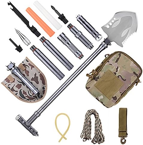 ANZESER New Outdoor Military Survival Folding Shovel with Flashlight - Multifunctional Portable Military Kit for Camping Hiking Outdoor Advent, Compact Emergency Kit,Heavy Duty Survival Gear