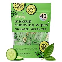 Pink Sky Makeup Remover Wipe for Face - Ultra Soft, Mini Makeup Wipes Individually Wrapped, Travel Makeup Wipe, Gently Cleanse & Remove, 40 Count 40 Wipes, CUCUMBER & GREEN TEA