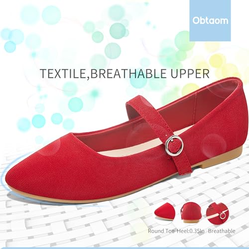 Image of Obtaom Mary Jane Flat Shoes Round Toe Ballet Flats for Women Dressy Fabric Business Flats Comfortable Classic Strap Flats for Office