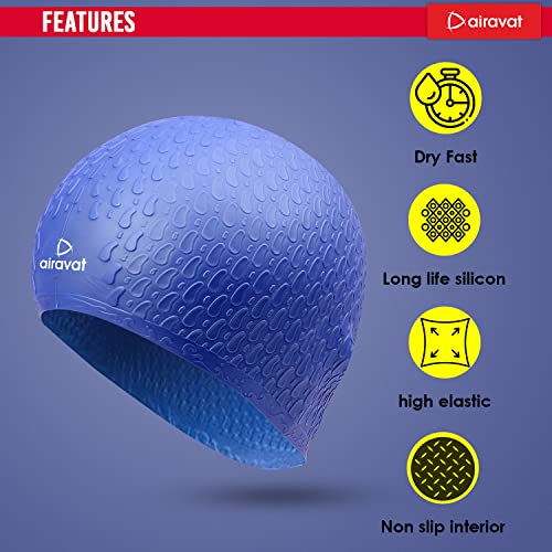 Image of Airavat Swim Bubble Cap, Silicone Swim Cap, Comfortable Bathing Cap Ideal for Curly Short Medium Long Hair, Swimming Cap for Women and Men (Blue)