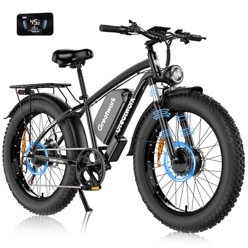 GREATWORK 5000W Peak Dual Motor Electric Bike for Adults, 45MPH Top Speed, 52V 1300Wh Battery, 100 Miles Max Range, 24" x 4.0 Off-Road E-Bike with Suspension, Electric Mountain Bike for Men Women
