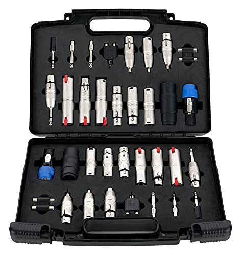 Pronomic Set d'adaptateurs Audio ADC-34 dans Une Valise - 34 adaptateurs dans Un Case - Complet dans Une Valise de Rangement - Noir
