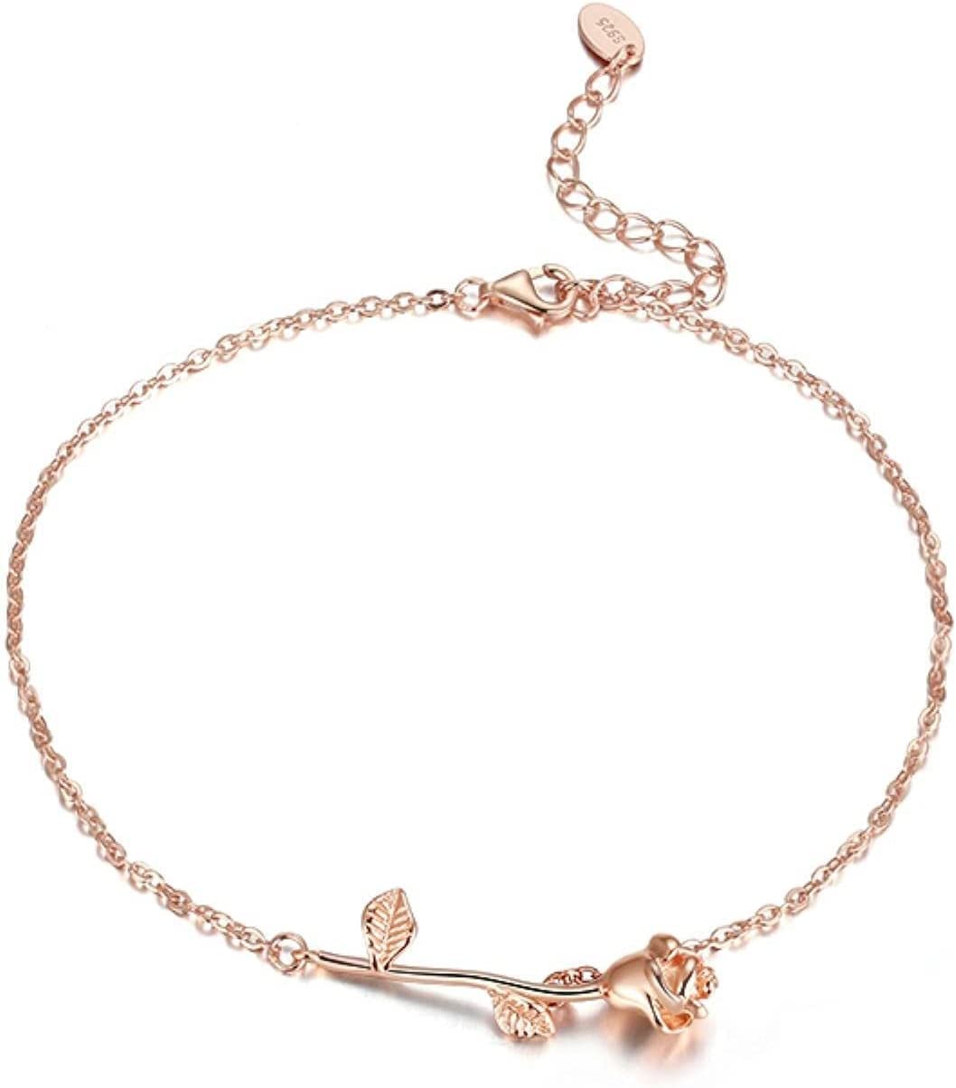 Cavigliere per Donna, squisita cavigliera in Argento 925 a Forma di Fiore Rosa per Donna Sandali Estivi per Ragazze Regalo per Gioielli da Gamba da Spiaggia