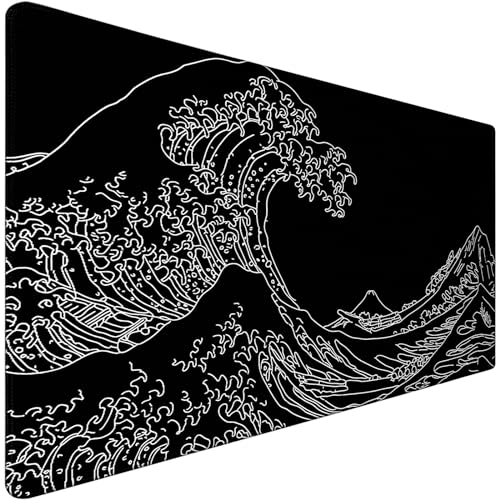 Japanese Sea Wave Mouse Pad for Gaming, Large Mouse Pad Extended (31.5X 15.75 INCH) Non-Slip Rubber Base & Stitched Edge for Computers Laptop Home Office Accessories
