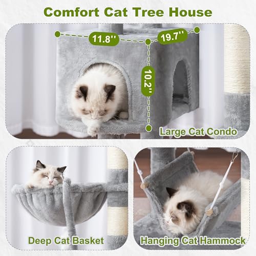 Image of Gitelsnour Cat Tree, 63'' Cat Tower for Large Cats, Big Hammock GCT020W
