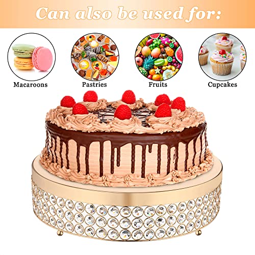 16'' Gold Cake Stand With Stainless Steel Cake Knife & Server – 3Pcs Set Luxurious Cake Holder With Crystal Beads – Multipurpose Dessert Stand Dessert Table Display For Wedding, Party, Special Events #TOP1