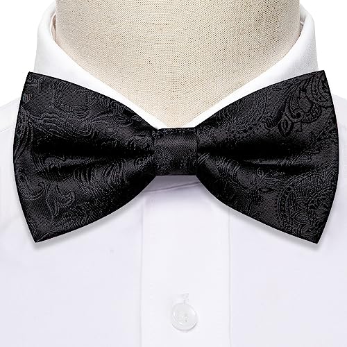 Image of Barry.Wang Paisley Striped Bow Tie for Men Silk Pre-Tied Bowtie Pocket Square Cufflinks Set Formal Wedding Party Prom