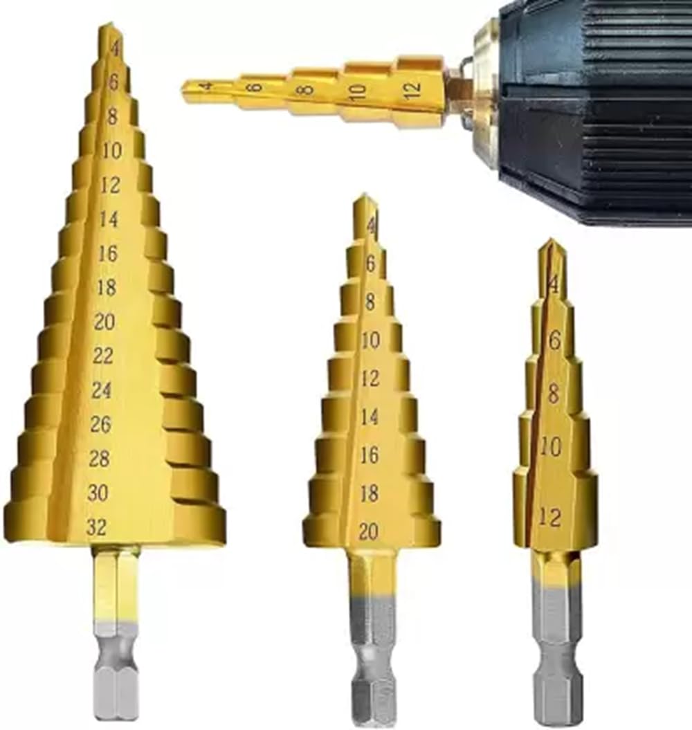 BANISTROKES 3X Large HSS Steel Step Cone Drill Bit Set Hole Cutter (4-32, 4-20, 4-12mm) (B0D1K66C93) Amazon Price History, Amazon Price Tracker