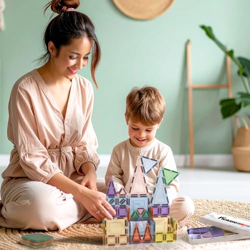PicassoTiles 50PC Magnetic Tiles Travel Set Nano + Original Size Construction Building Block 2-in-1 Tile Collection with Tin Box Storage Case Montessori STEM Activity Learning Kit Kids Ages 3+ PN12 - Image 2