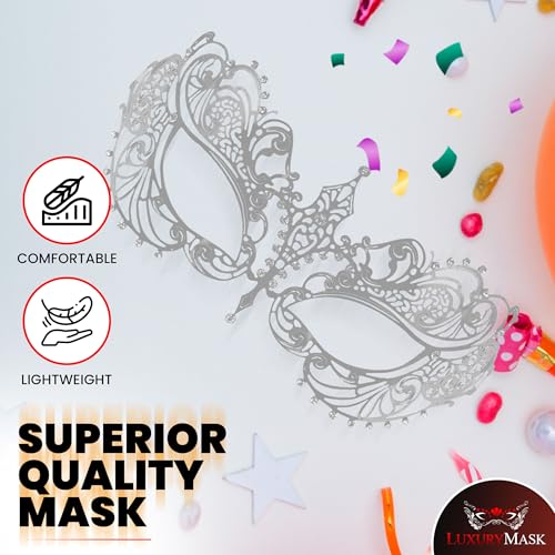 Image of Masquerade Mask for Women with Rhinestones - Elegant Metal Half Face Mask for Masquerade Parties, Mardi Gras, & Themed Events