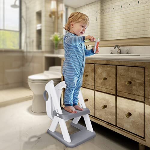 Kylinton® Potty Training Seat, Upgrade 2 In 1 Potty Training Toilet Seat And Step Stools For Kids, Splash Guard Anti-Slip Pad Potty Seat For Boys Girls, Triangle Foot Step Design Most Sturdy (Grey) #TOP4