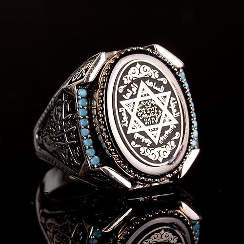 KAMBO Anillo de David of Star, anillo de sello de Salomón, de plata de ley maciza de 925 K para hombre, Personalizzato, Plata, Sin piedra preciosa
