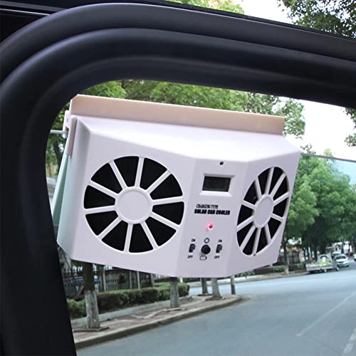 Solar Powered Car Window Fan - Universal Solar Car Front/Rear Window Exhaust Fan Car Window Cooler Fan Air Ventilator Exhaust Radiator, Eliminate Smell (White)