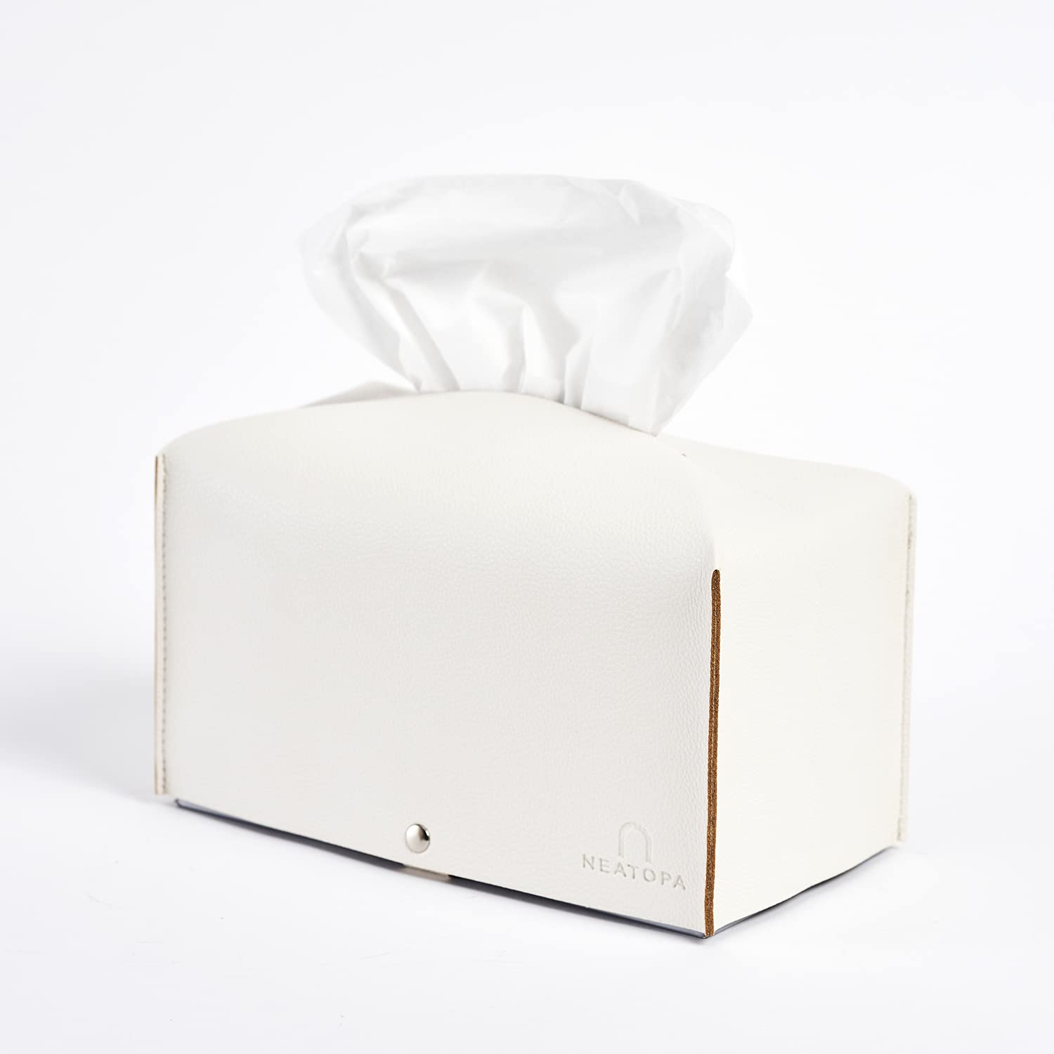 U NEATOPA Rectangular Tissue Box Cover Holder – Modern Decorative Leather Cube Tissues Dispenser Case for Bathroom Vanity Countertops, Desk, Hotel, Restaurant, Bedroom, Dresser, Car (White, Large)