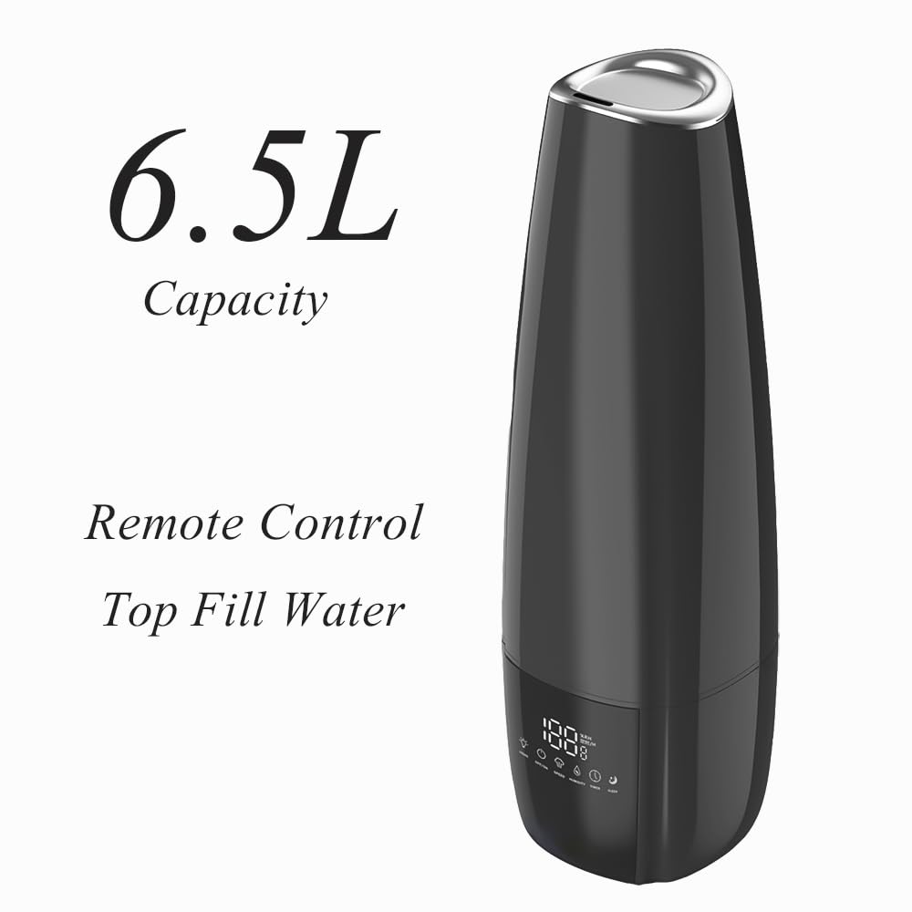 Mobigon Humidifiers for Bedroom Large Room - Smart 6.5L Air Humidifier Large Room with Essential Oil Diffuser, Top Fill Cool Mist Humidifier for Home Bedroom Baby Nursery Whole House Office (Black)