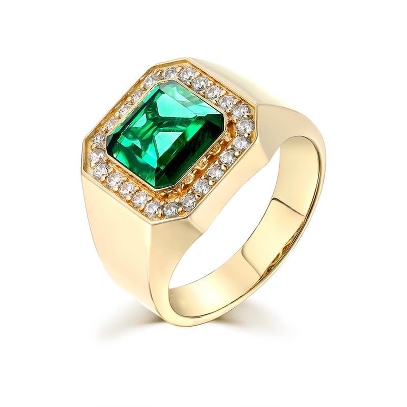 Emerald Men's Ring Sterling Silver 10K 14K 18K Real Gold Customized Green Gemstone Ring for Men Boyfriend Husband Engagement Wedding Anniversary Size 4-16