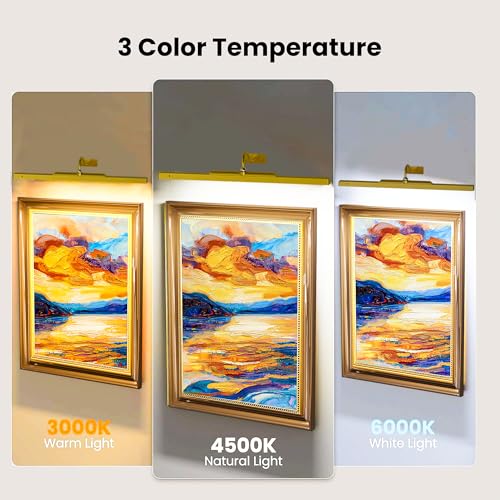 Image of 2 Pack Picture Art Lights - 24 Inch 6000mAh Gold Cordless Battery Powered Art Light with Dimmable Remote for Living Room, Artwork & Dartboard