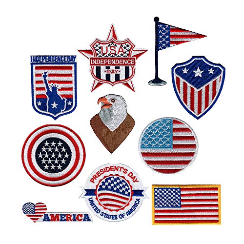 Flag Patches Creative Patches Heat Seal Backing American Flag Appliques Colorful Decorations Sew on Iron on Patches for Men Women Kids Clothing T-Shirt Jeans Home Textiles(10Pcs)