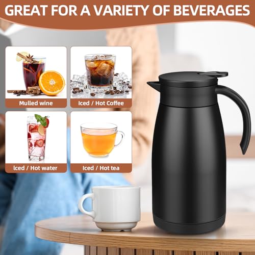 Image of Norme 2 Pcs Thermal Coffee Carafe Insulated Stainless Steel Coffee Carafe for Hot Liquid Vacuum Thermal Pot Creamer Pitcher Dispenser with Brushes Keeping Hot Water Milk(Black,34 oz)