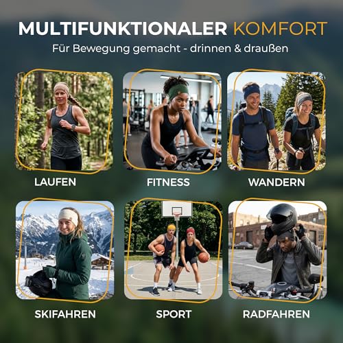 menique 100% Merino Damen Stirnband: menique rutschfeste Schweißbandbreite Ohrwärmer für das Laufen Wandern Yoga Sport-Stirnbänder für Feuchtigkeitsableitung und Haarband (Universal, Beige)