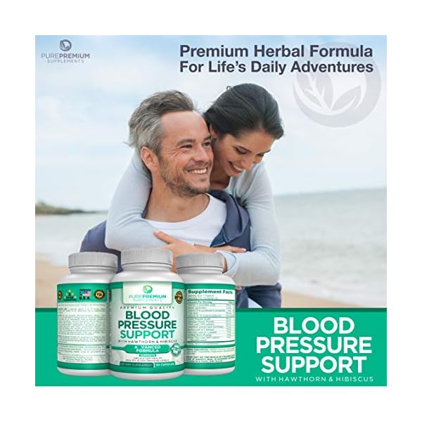 PurePremium Blood Pressure Support Supplement with Hawthorn, Hibiscus & Garlic Extract - Herbal Supplement, Vitamins & Herbs Support Normal Heart Health - 3 Months Supply - 90 Capsules