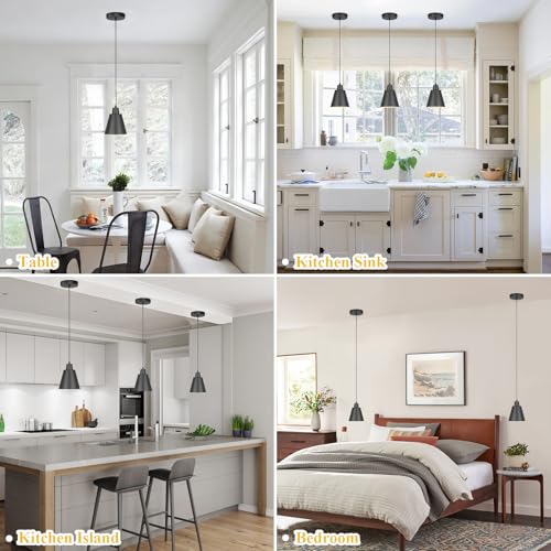 Black Pendant Light Kitchen Island, Hanging Kitchen Lights, 3-Pack - Image 4