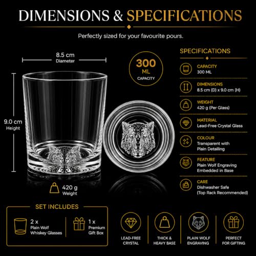 Image of Melbify Wolf Whiskey Glass| Set of 2 | Animal Whiskey Glass| Premium | Unique| Big| Broad | Old Fashioned Whiskey Glass|Round Whiskey Glass with Thick Bottom| 300ml