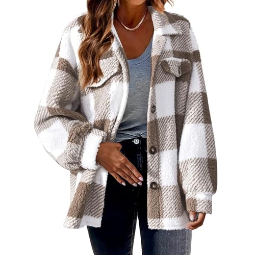 Womens Fuzzy Plaid Flannel Jacket 2025 Casual Trendy Fleece Buffalo Sherpa Shacket Hooded Teddy Warm Jackets Coats2