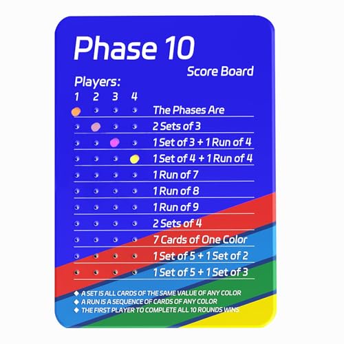 Ssryxsnan Mini Phase 10 Score Board, 2025 New Acrylic Scoreboard for Phase 10 Card Game with 8 Colored Pegs, Board Card Games Accessories for Party Family Parties & Travel Adults