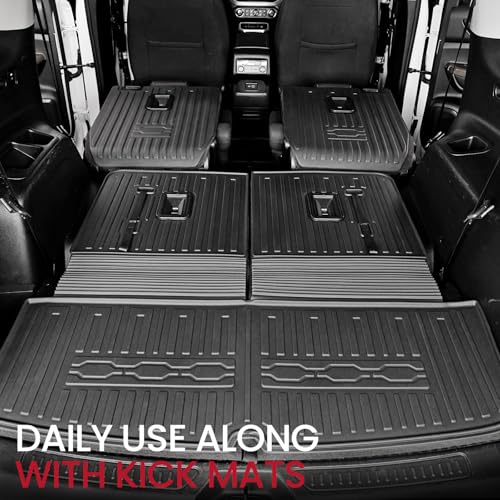 Image of Cargo Mat with Backrest Mats for 2017-2023 GMC Acadia 6 /7 Seats Accessories, All-Weather TPE Trunk Mat Cargo Liner Protector SL /SLE /SLT /AT4 /DENALI
