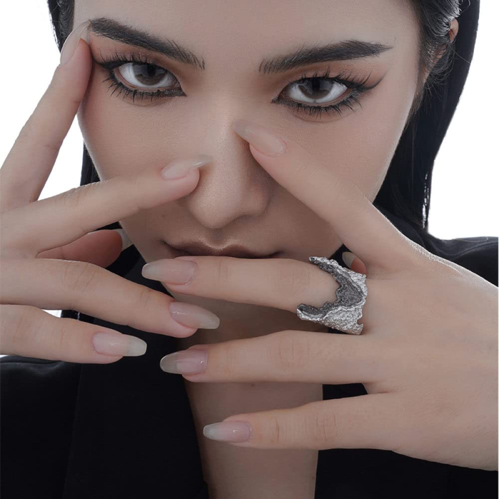 HGJH Anello in Argento Sterling 925,Anelli Regolabili per Donna Bicolore Grosso Argento Sterling 925 Esagerazione Punk Anelli di Eternità FEDI Nuziali Anelli di Promessa per Ragazze Signore