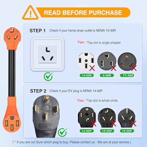 Image of Nilight EV Adapter Cord 30 Amp to 50 Amp 3 Prong Pure Copper Old Dryer Outlet to EV Plug Conversion Heavy Duty 10 Gauge Wire Nema 10-30P to 14-50R 30M /50F for Level 2 EV Using