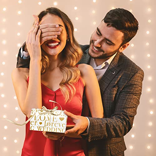 Nepog Wedding Wrapping Paper, Love Forever Wedding Letter With Hearts White Gold Foil Design 6 Sheets Folded Flat 20X28 Inches Per Sheet For Weddings, Bridal Showers, Engagements #TOP3