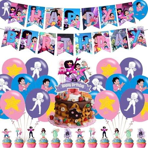 Steven Universe Party Decorations,Cute Cartoon Movie Birthday Party Supplies Includes Banner - Cake Topper - 12 Cupcake Toppers - 18 Balloons
