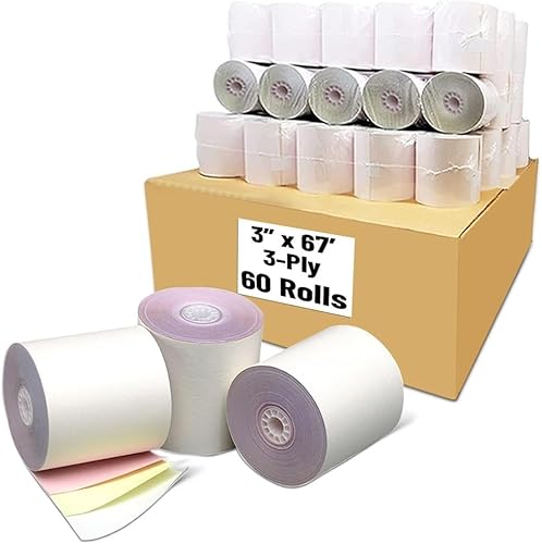 POS - Papel de recibo de 3 capas 3 pulgadas x 67 pies Papel de recibo autocopiativo 60 rollos BlancoCanarioRosa Compatible con Star SP700 TMU