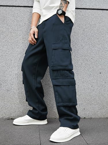 Image of Men's 8 Pocket Cargo Pants | Premium Cotton Twill Baggy Fit Trousers | Stretchable Casual Streetwear Cargos | Mid Rise