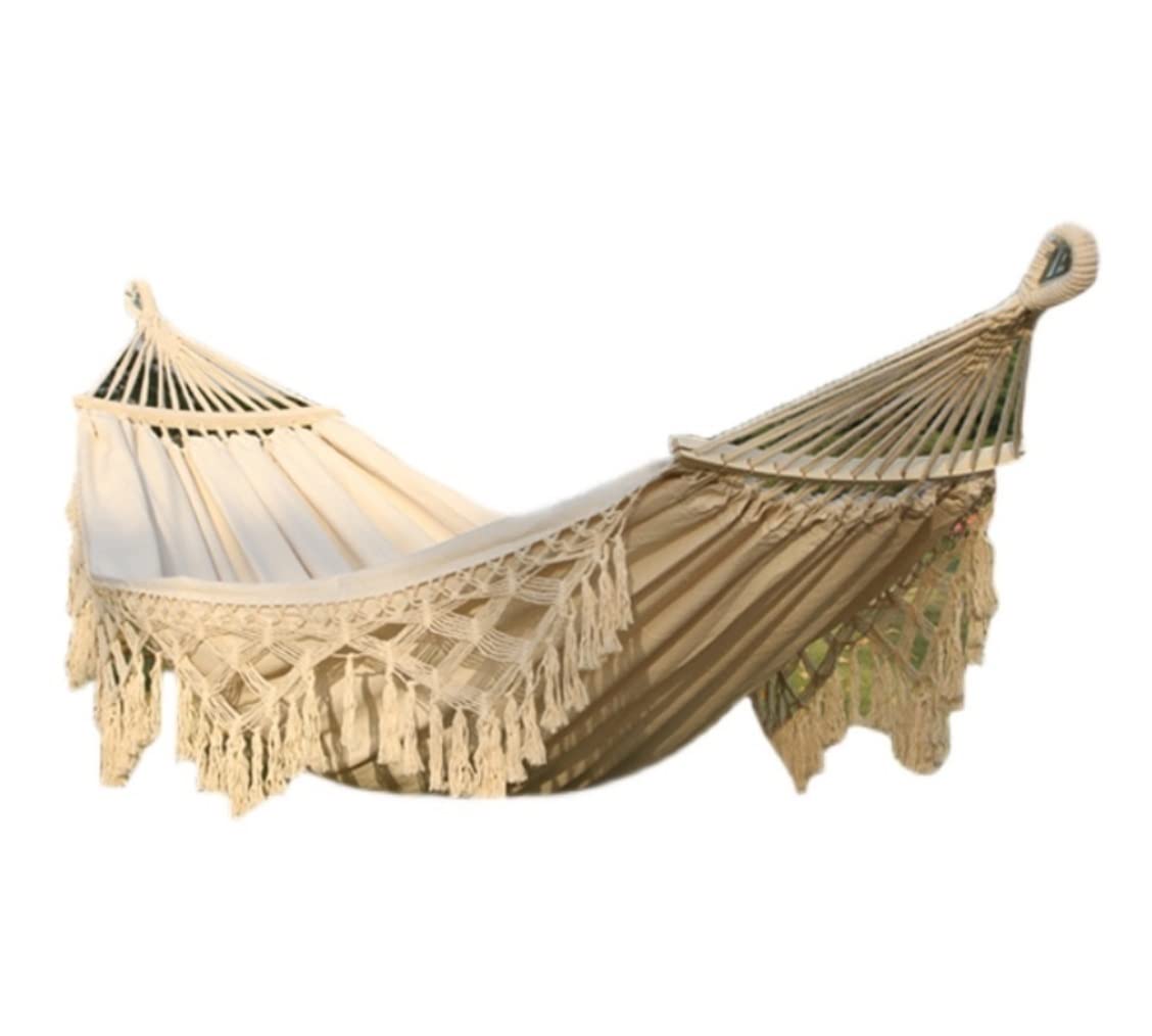 Hammock Swing Outdoor Bed Recreation Nordic Style Tassel Hammock Anti-rollover Swing Garden Canvas Gifts For Hikers Easy Setup(B)