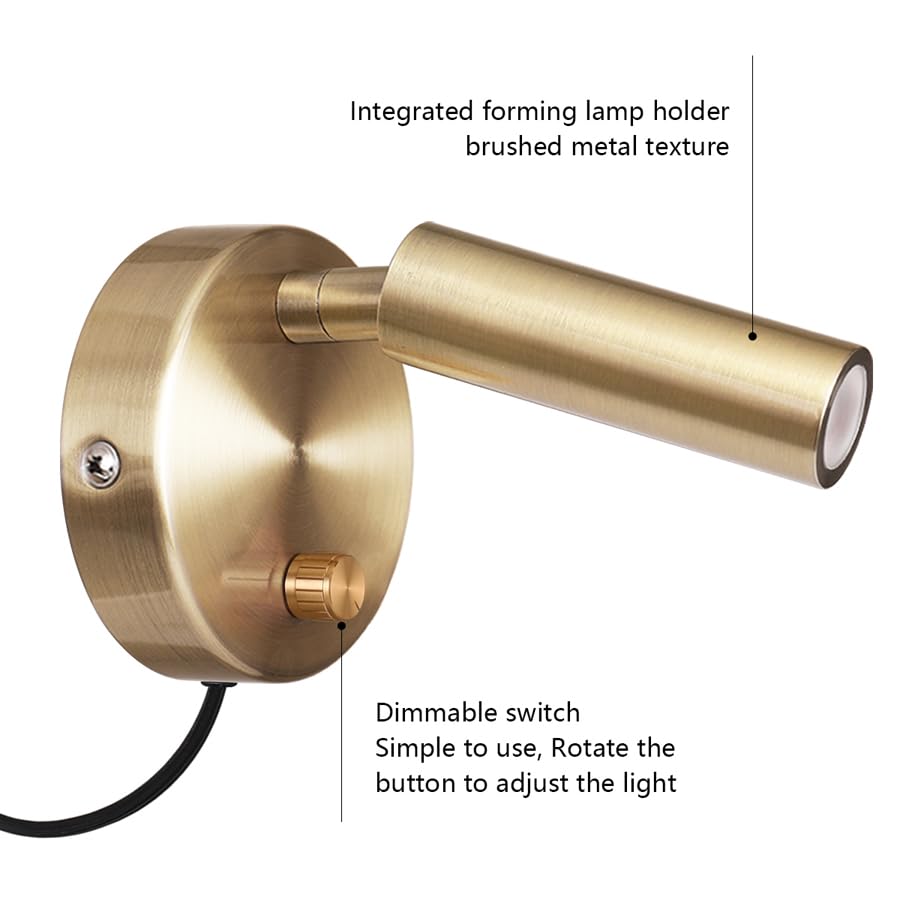 Image of Surface Wall Mounted Reading Light Sconces Lamp Physical Knob Dimmer Switch LED 5W Warm White 3000K (Bronze Plug Cord)