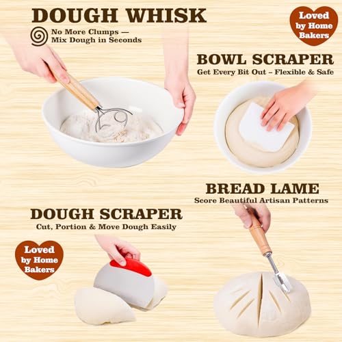 Complete Sourdough Starter Kit, 9 Inch Bread Proofing Basket, 24 Oz Sourdough Starter Jar - image 6