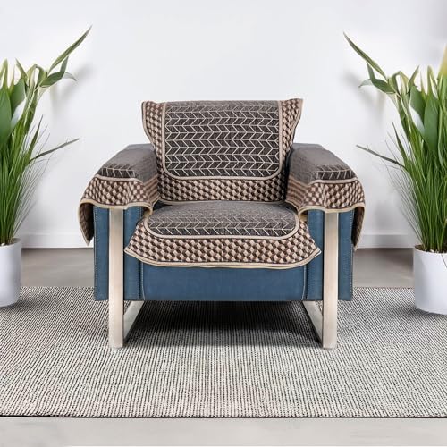 Image of Premium Chenille Woven Anti-Slip 1 Seater Sofa Cover with Arm Rest | L-Shape Sofa Seat Protector for Living Room | Durable & Stylish Slipcover - Dark Grey 3D