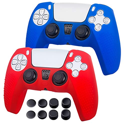Silicone Case for Playstation 5 - PS5 Controller Grip Anti-Slip Cover Protector Case for PlayStation5, PS5 Digital Edition - 2 Pack PS5 Controller Skins - 8 x PS5 Thumb Grips - Blue & Red