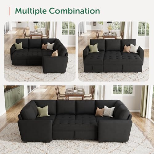 HONBAY Modular Sectional Sleeper Sofa with Pull Out Bed, Ottoman for Sectional Couch, Black by HONBAY - Image 5