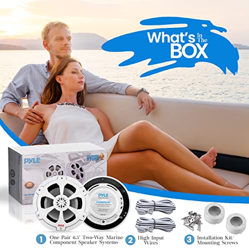 Image of Pyle Two Way Marine Speaker System, One Pair 6.5 inch White Marine Component Speaker, 240 Watts Max Power with 4 Ohm Impedance, Waterproof, Butyl Surround Sound and Surface Mount Capability
