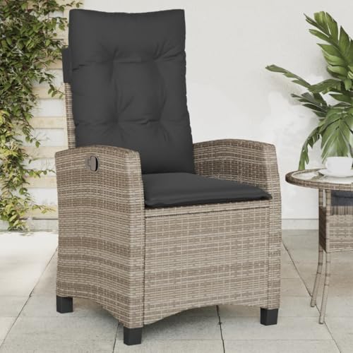 HANJIEFACAI Gartensessel Verstellbar mit Kissen Grau Poly Rattan...