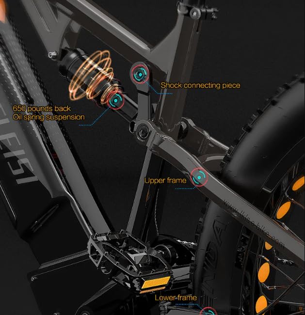 LANKELEISI RV800 Plus E-Bike Mountainbike 26 Zoll für Herren und Damen, Vollfederung E-MTB Fatbike mit 48V 20Ah Wechselakku, Reichweite bis zu 150KM – Bild 5