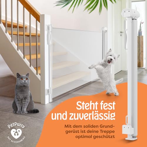 petpurry® Treppenschutzgitter Türschutzgitter - weiß - Treppenschutzgitter ausziehbar 0-140cm - Treppenschutz für Haustiere und Kinder - Geeignet für Treppen und Türen