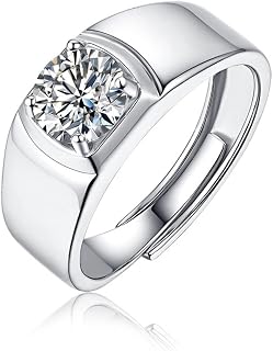 Moissanite S925 Solitaire Men's Engagement Ring, 1ct 2ct 3ct D Color VVS Clarity Round Brilliant Cut Lab Created Diamond Classic 4 Prong 925 Sterling Silver 18K Platinum Plated Promise Wedding Anniversary Band Size Adjustable with Certificate and Gift Box